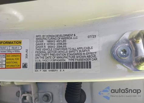 2023 Honda Accord Ex из США, поврежденный, VIN 1HGCY1F39PA045554